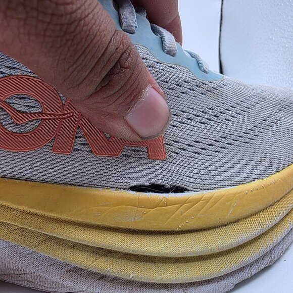 Hoka One One Bondi 8 Womens Size 10.5 B Gray Yellow Athletic Shoes Running Walk - Picture 7 of 14